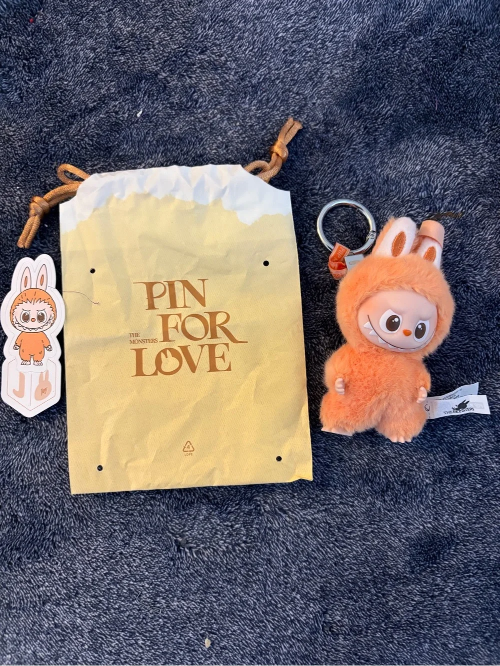 Orange Labubu Plush Keychain - Cute Fuzzy Character